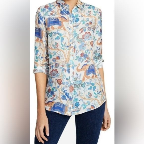 Chemise J. McLaughlin Pour Femme – Taille XS, Bleu Et Blanc, Motif Panier, Style Resort
